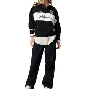 Mitchell & Ness Seattle Mariners Women’s Quarter Zip Pullover Black/White XL NWT